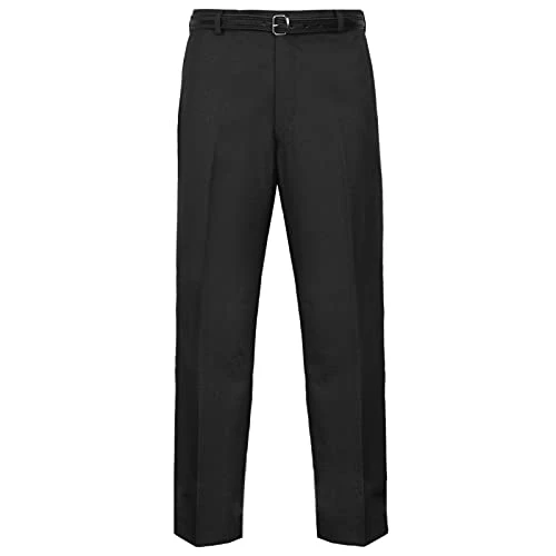 Mens Formal Trousers Casual Business Office Work Home Belted Smart Dress Pants Straight Leg Flat Fro