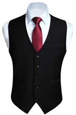 Men's Formal Wedding Party Cotton Waistcoat Solid Color Vest, Black, XS(Chest 36 inch)