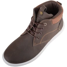 Mens Formal Work College Smart Lace Up Faux Leather Panelled Ankle Boots - Brown - UK 8.5 / US 9.5