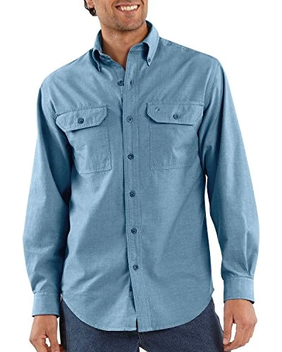 Men's Fort Lightweight Chambray Button Front Relaxed Fit LS Shirt S202 - Blue - XXL