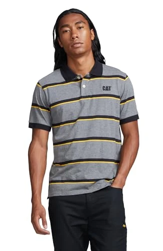 Men’s Foundation Jersey-Knit Short-Sleeve Polo Shirt, Dark Heather Grey Stripe, Large