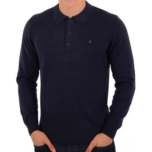 Mens Francesco Long Sleeve Navy Polo Shirt L