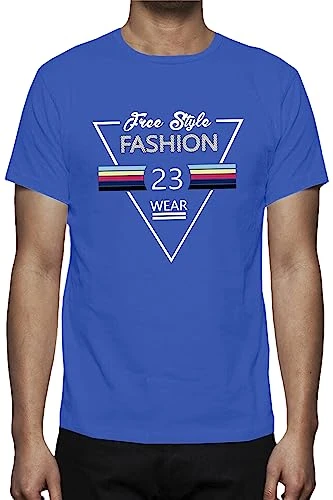 Mens Free Style Fashion 23 Wear Printed Short Sleeve Crew Neck Casual T Shirts Free Style Fashion Print Royal Blue Medium (UK 10)