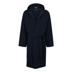 Men's French Terry Robe Dressing Gown, Dark Blue, S