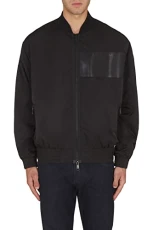 Men's Front Pockets, Bomber Neck Style, Leather Patch Jacket, Black, XS Men's Front Pockets, Bomber Neck Style, Leather Patch Jacket, Black, XS