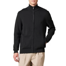 Men's Full-Zip Cotton Jumper, Black, L