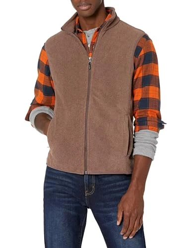 Men's Full-Zip Polar Fleece Vest (Available in Big & Tall), Brown Heather, M
