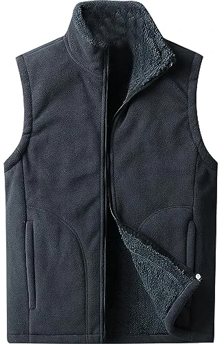Mens Full-Zip Polar Fleece Vest Lightweight Sleeveless Jacket Winter Fall Fleece Bodywarmer Casual Fleece-Lined Gilets B-Grey XL
