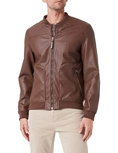 Men's Fur Effect Bomber Jacket, Dark Brown, XXL