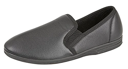 Mens Gents Leather Look Full Slippers Black Brown Size UK 6-14 (7, Black)