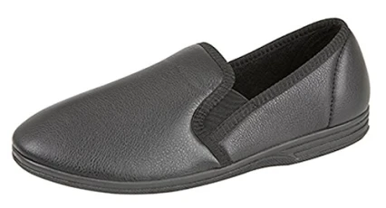 Mens Gents Leather Look Full Slippers Black Brown Size UK 6-14 (7, Black)