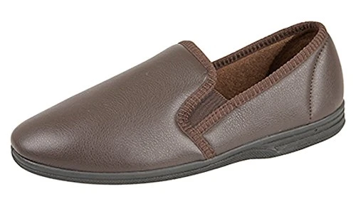 Mens Gents Leather Look Full Slippers Black Brown Size UK 6-14 (9, Brown)