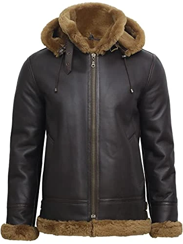 Mens Genuine Shearling Sheepskin Leather Pilot Aviator B3 Flying Cockpit Jacket (3XL, Ginger)