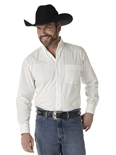 Men's George Strait One Pocket Button Long Sleeve Woven Shirt, White, XL Tall