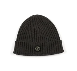 Men's Gerippte Uhrenkappe mit Logoplatte Beanie Hat, Anthracite Grey, One Size