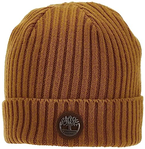 Men's Gerippte Uhrenkappe mit Logoplatte Cold Weather Hat, Wheat, One Size
