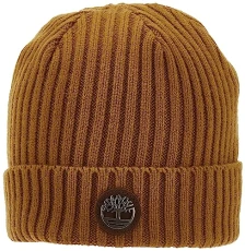 Men's Gerippte Uhrenkappe mit Logoplatte Cold Weather Hat, Wheat, One Size
