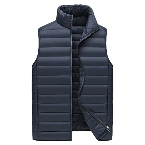Men's Gilet Jacket Down Outerwear Vest Packable Quilted Padded Vest Windproof Sleeveless Jacket for Work Daily Outdoor Navy XXS