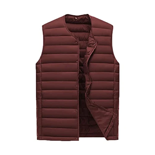Mens Gilet Jackets Body Warmers Winter Outerwear Ultralight Packable Puffer Vest Coat Warm Sleeveless Jacket Wine Red XXS