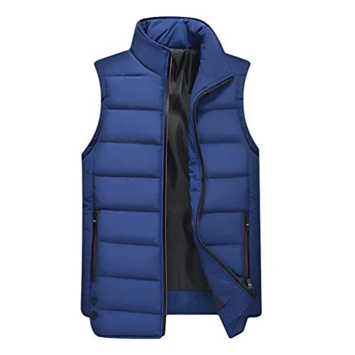 Mens Gilet Vest, Stand Collar Zip Up Quilted Lightweight Gilet Waistcoat Padded Jacket Outwear Blue M
