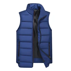 Mens Gilet Vest, Stand Collar Zip Up Quilted Lightweight Gilet Waistcoat Padded Jacket Outwear Blue M Mens Gilet Vest, Stand Collar Zip Up Quilted Lightweight Gilet Waistcoat Padded Jacket Outwear Blue M