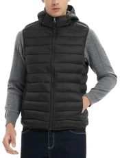 Mens Gilets Hooded Quilted Vest Padded Sleeveless Jacket Transition Down Vest Winter Sleeveless Bodywarmer Coat C1 M