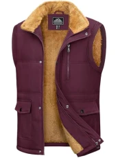 Mens Gilets Jackets Outdoor Gilets for Work Photography Outerwear Gilet Mens Jackets Winter Waterproof Hiking Coats Casual Stand Collar Jackets with Pockets, Wine Red
