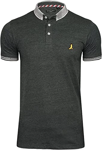 Mens Glover Polo T-Shirt Cotton Short Sleeved (Dk Charcoal Marl/Optic White - F) M