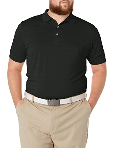 Men's Golf Short Sleeve Pique Open Mesh Polo Shirt, Black, X-Large