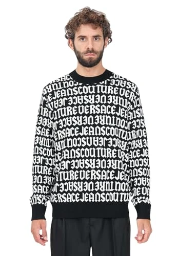 Men's Gothic Logo Black Crew Neck Sweater, Black, L