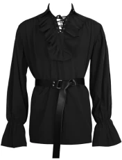 Mens Gothic Puff Sleeve Shirt Renaissance Medieval Costume Long Sleeve Lace Up Shirts Men Ethnic Retro Halloween Black XL