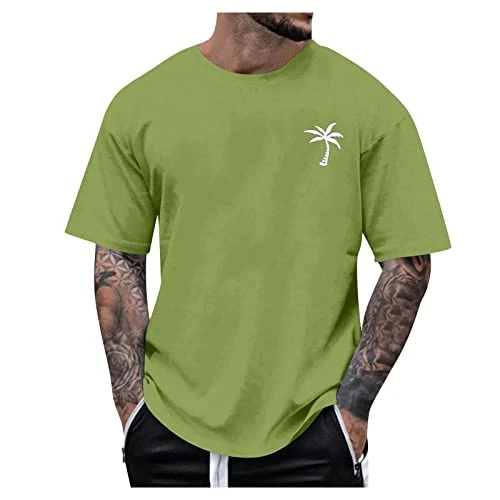 Men’s Graphic T-Shirt Comfort Spring Shirts for Men Printed Breathable Halloween Mens Tropical Beach Shirts Green