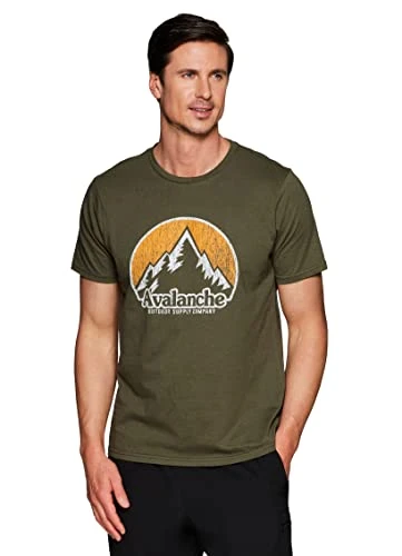 Men's Graphic Tee, Short Sleeve Logo Cotton Crewneck T-Shirts for Men, Peaks Logo Olive, Medium