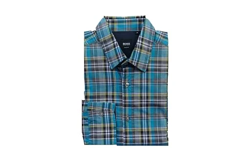 Mens Green Checked Slim fit Casual Long Sleeve Cotton Shirt - Ronny 50237257 (as8, Alpha, m, Regular