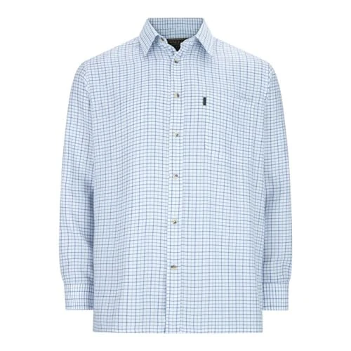 - Men's Green Easy Care Chequered Murton Country Plain Smart Easy Iron Shirt - Blue - Small (38'')