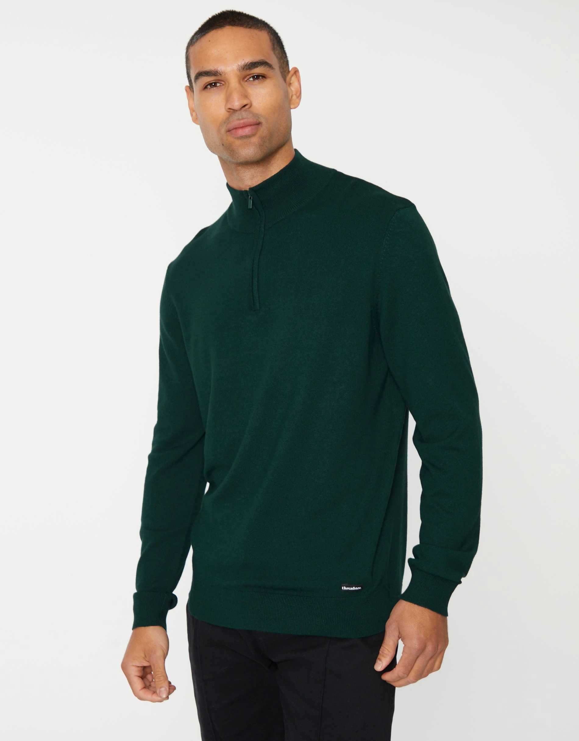 Men's Green Funnel Neck Quarter Zip Knitted Jumper