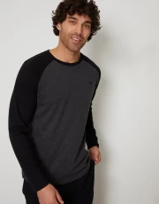 Men's Grey & Black Raglan Sleeve Pyjamas (2-Piece Set)