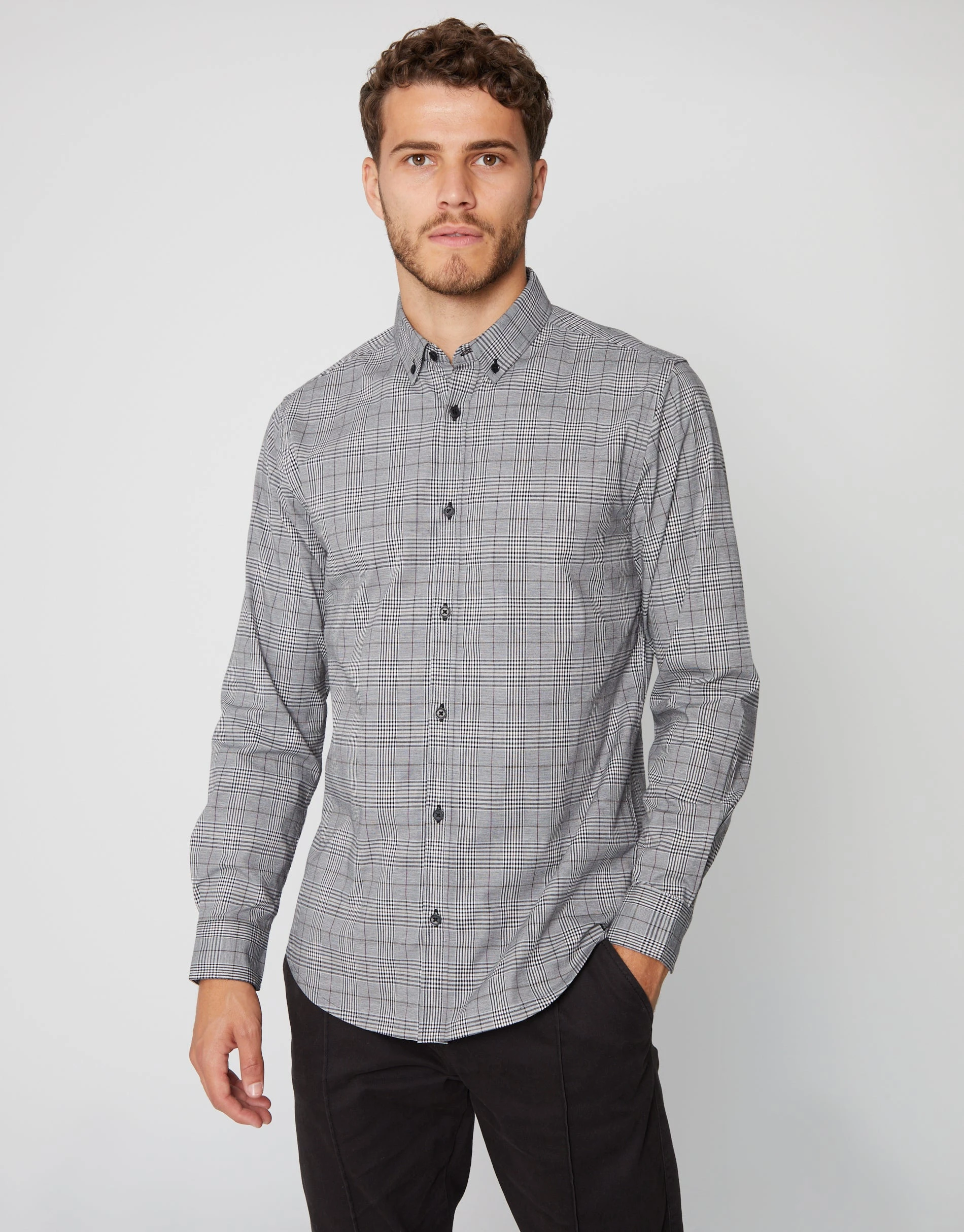 Men's Grey Check Long Sleeve Shirt