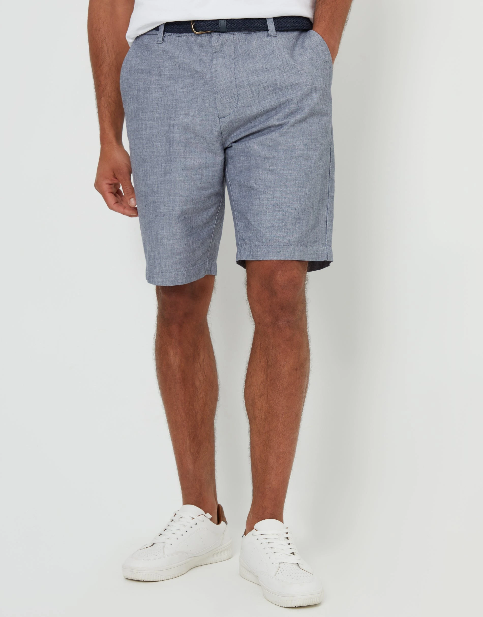 Men's Grey Dobby Texture Belted Shorts