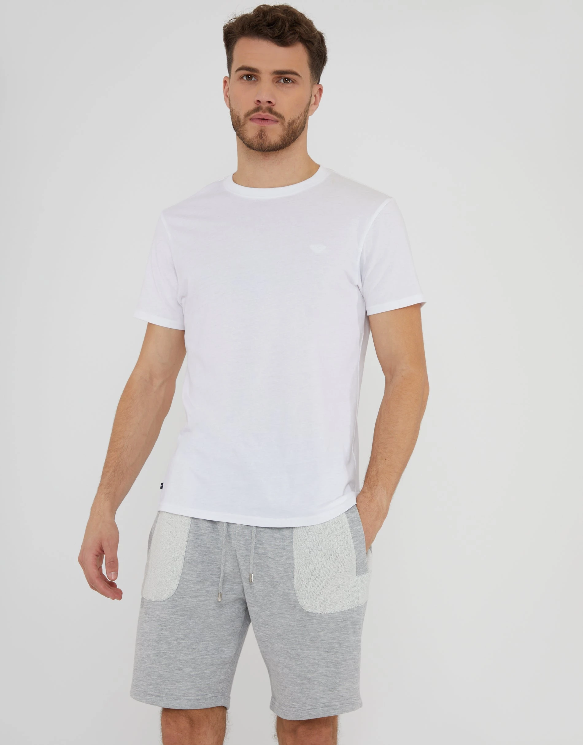 Men's Grey Marl Contrast Panel Pocket Sweat Shorts