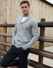 Men's Grey Marl Knitted Shawl Cardigan