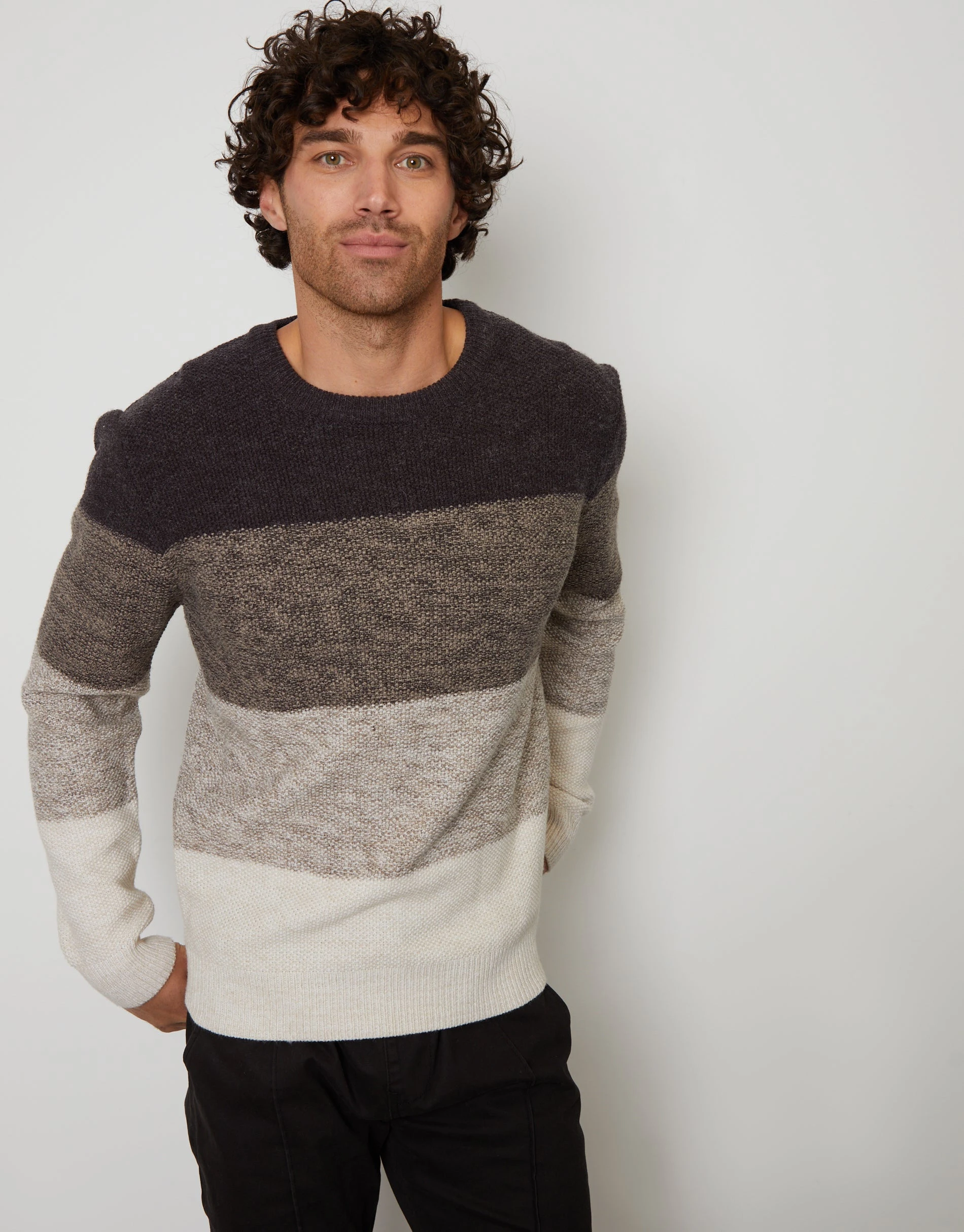 Men's Grey Ombré Striped Crew Neck Jumper