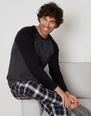 Men's Grey Raglan Sleeve & Check Pant Pyjamas (2-Piece Set)