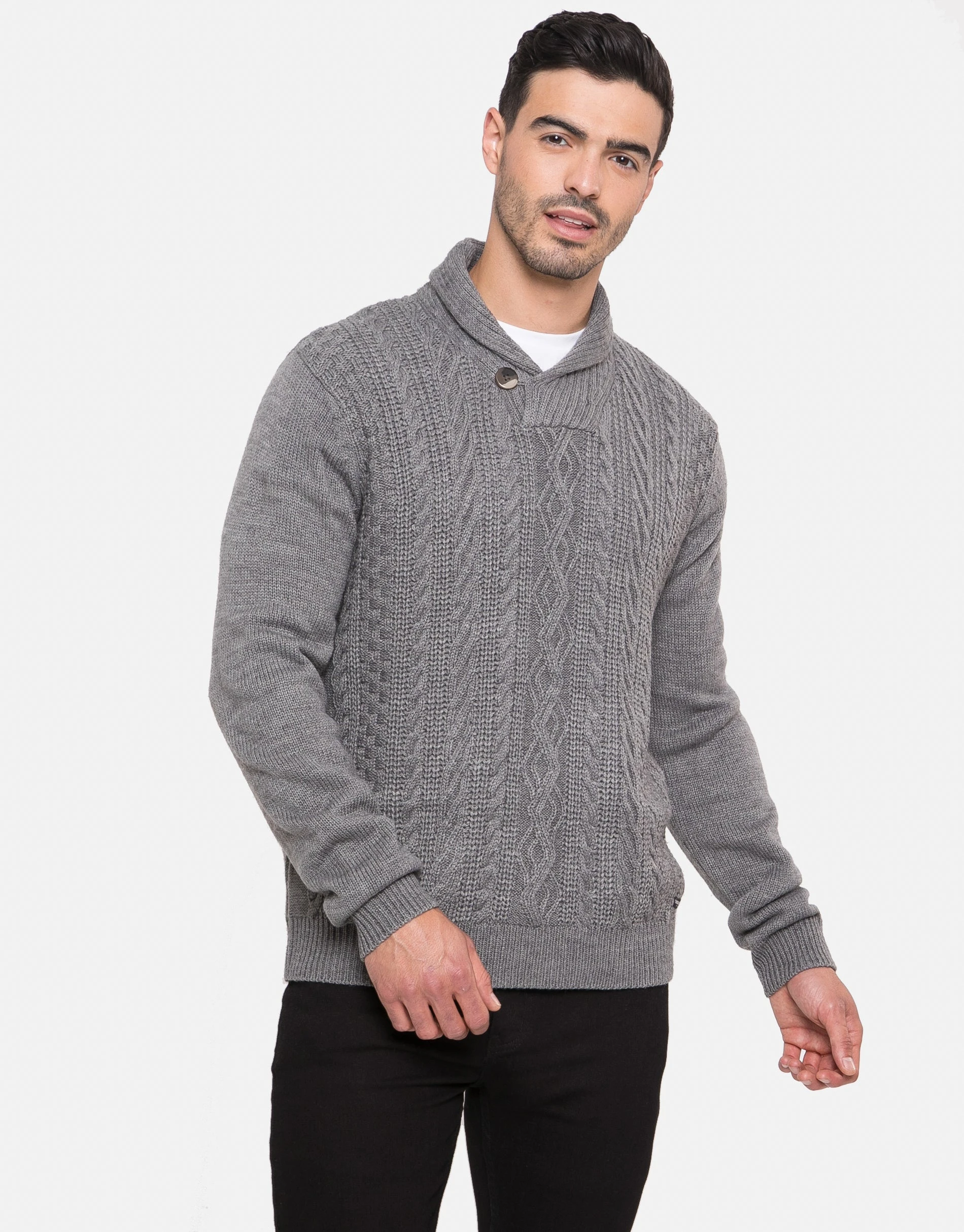 Men's Grey Shawl Jumper