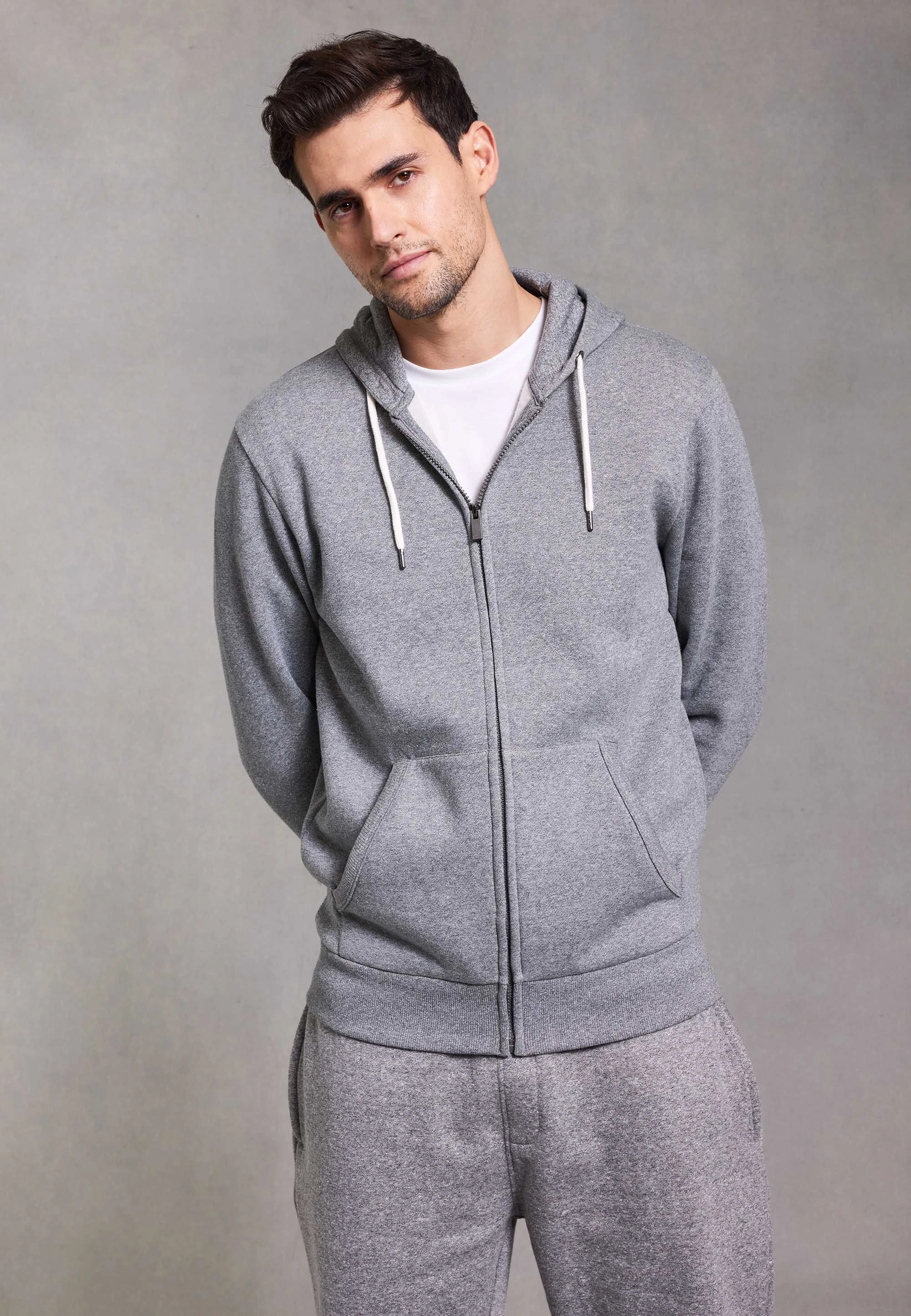 Mens Grey Zip Through Hoodie Jacket