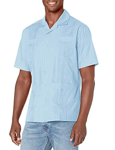 Men's Guayabera Embroidered, Short Sleeve Button Down, Comfortable Fit (Size Small-5x Tall) Shirt, B