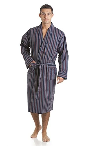 Mens Haigman Poplin 100% Cotton Dressing Gown 7396 Navy Stripe M