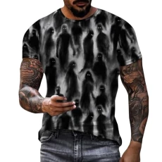 Men's Halloween 3D Printed Pumpkin Blood Cat Horror Graphic Short Sleeve Plus Szie T Shirt Turtleneck Tee for Men Party Performance Costume Summer Trendy Blouse S-5XL(Dark Blue,4XL)