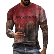 Men's Halloween Blood Graphic 3D Printed Party Performance Costume S-5XL Short Sleeve T Shirt Crew Neck Tee Plus Size Heavy Metal T Shirts for Men(A2 Light Blue,M)