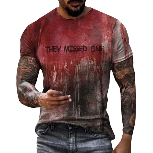 Men's Halloween Blood Graphic 3D Printed Party Performance Costume S-5XL Short Sleeve T Shirt Crew Neck Tee Plus Size Heavy Metal T Shirts for Men(A2 Light Blue,M)